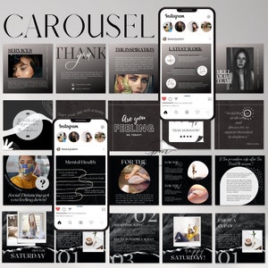 Instagram Carousel Post Template, Black Editable Instagram Post Templates in Canva