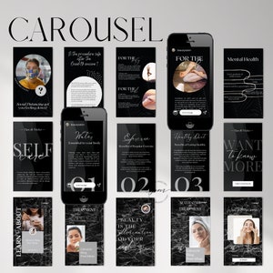 Instagram Carousel Story Template, Black Editable Instagram Story Templates in Canva