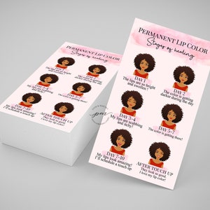 Labios ruborizados maquillaje permanente etapas de tarjeta de curación, tarjeta de cuidado posterior de maquillaje permanente con emociones, tarjetas de cuidado posterior de PMU