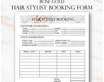 Makeup Artist And Hair Stylist Booking Forms Wedding Makeup | Etsy