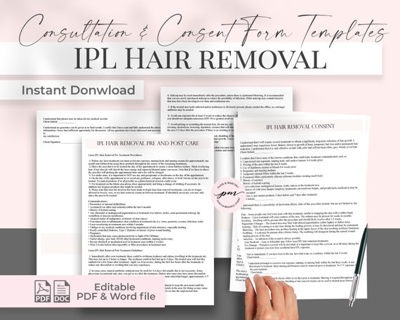 Plantilla de formulario de consentimiento para la depilacion IPL Plantilla de instrucciones para el cuidado posterior de la depilacion IPL Etsy Mexico