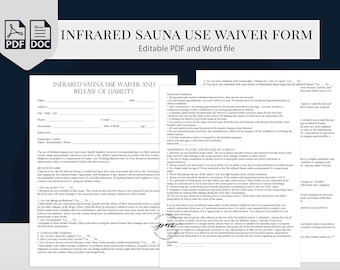 Infrared Sauna Consent Form, Sauna Detox Consent Forms, Liability Release Form