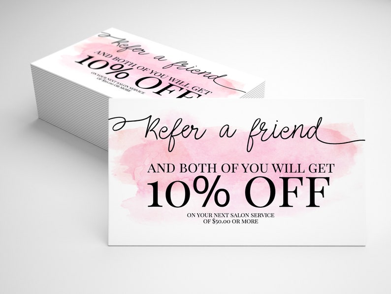 Personalized Referral Card Pink Watercolor Refer A Friend ...