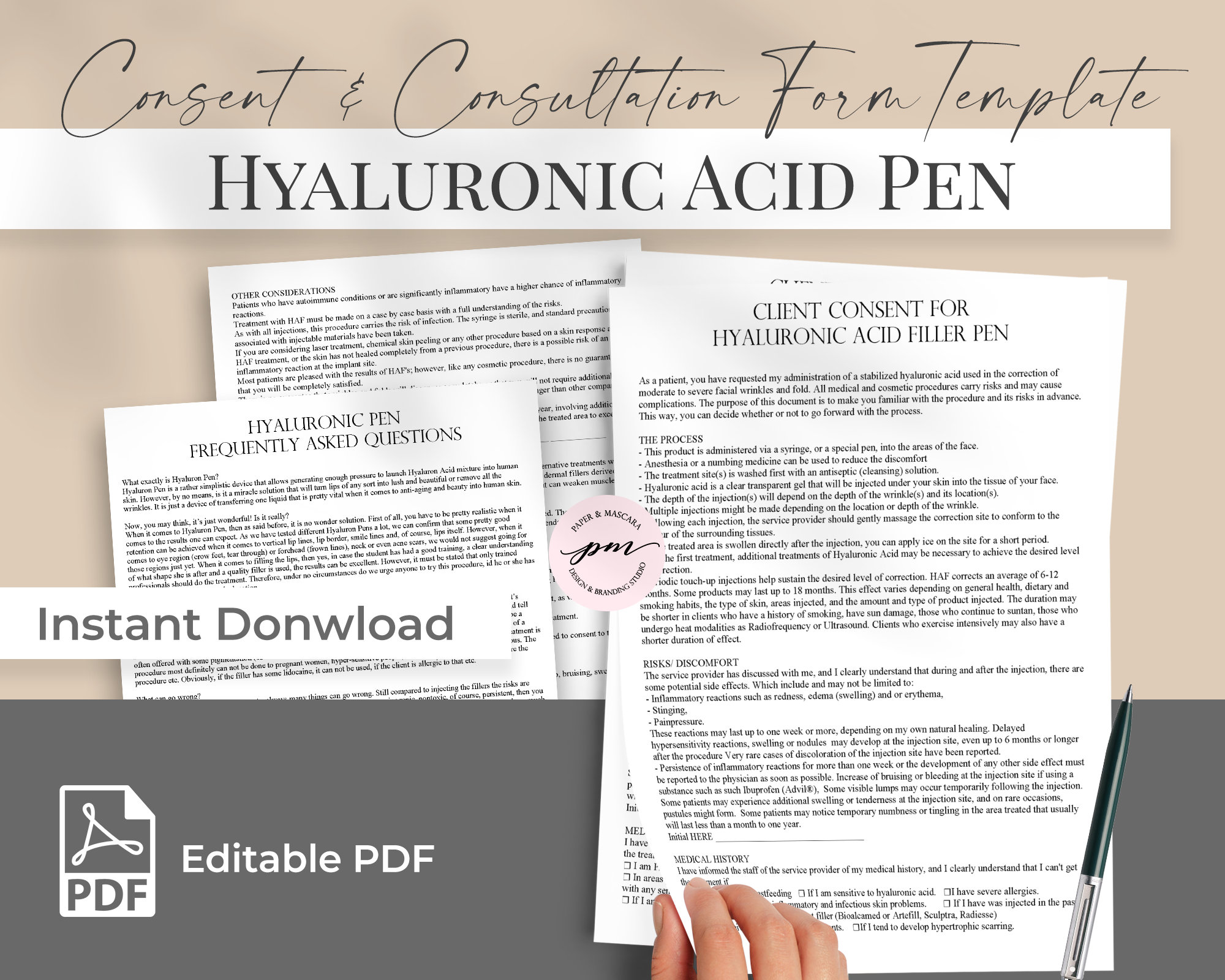 Hyaluronic Acid Pen Consent Form Template Facial Fillers Etsy