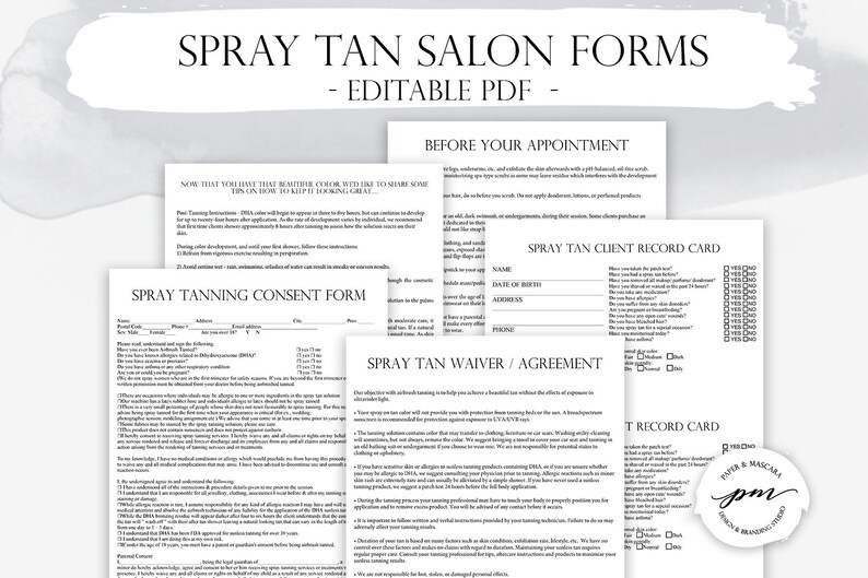 Editable Spay Tanning Salon Forms Spray Tan Client Card | Etsy Australia