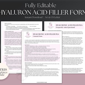 Hyaluronic Acid Pen Consent Form Template, Editable Facial Fillers Consent Form