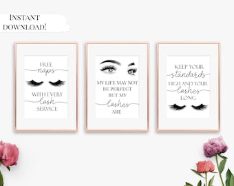 Eyelashes Print Set, Esthetician Decor, Lashes Decor, Beauty Salon Decor Package, Lash Prints Bundle