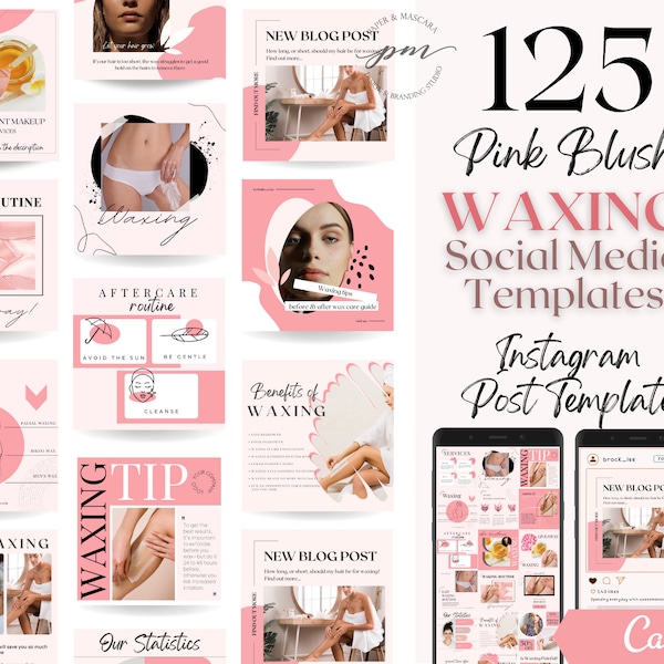 Waxing Instagram Post Templates, Editable Hair Removal Social Media Posts, Pink Waxing Instagram Post