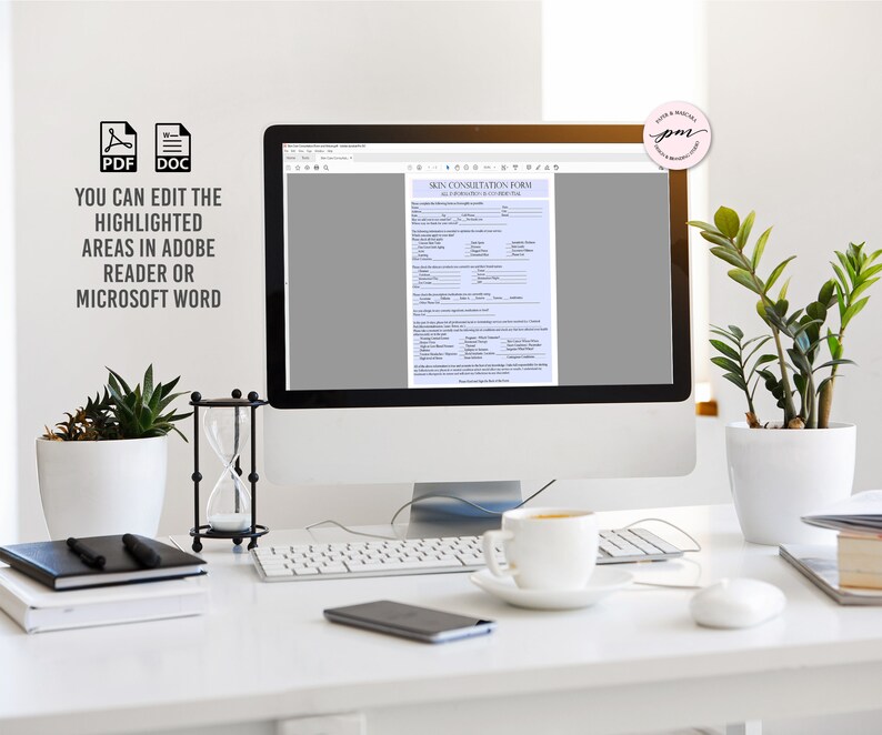 Puede incluir: Una pantalla de ordenador que muestra un formulario de consulta de la piel con fondo blanco y texto azul. El formulario incluye preguntas sobre el tipo de piel, las preocupaciones y los tratamientos deseados. El formulario se titula "Formulario de consulta de la piel".