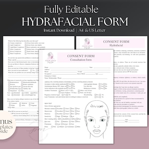 Editable Hydrafacial Consent Form Template, Hydrafacial Client Intake Form, Medspa Form, Facial Client Forms