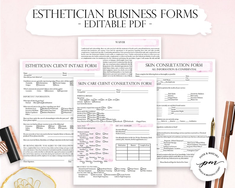 Esthetician Business Planner, Editable Skin Care Consultation Form, Facials Client Intake Form, Facials Esthetician Forms image 1