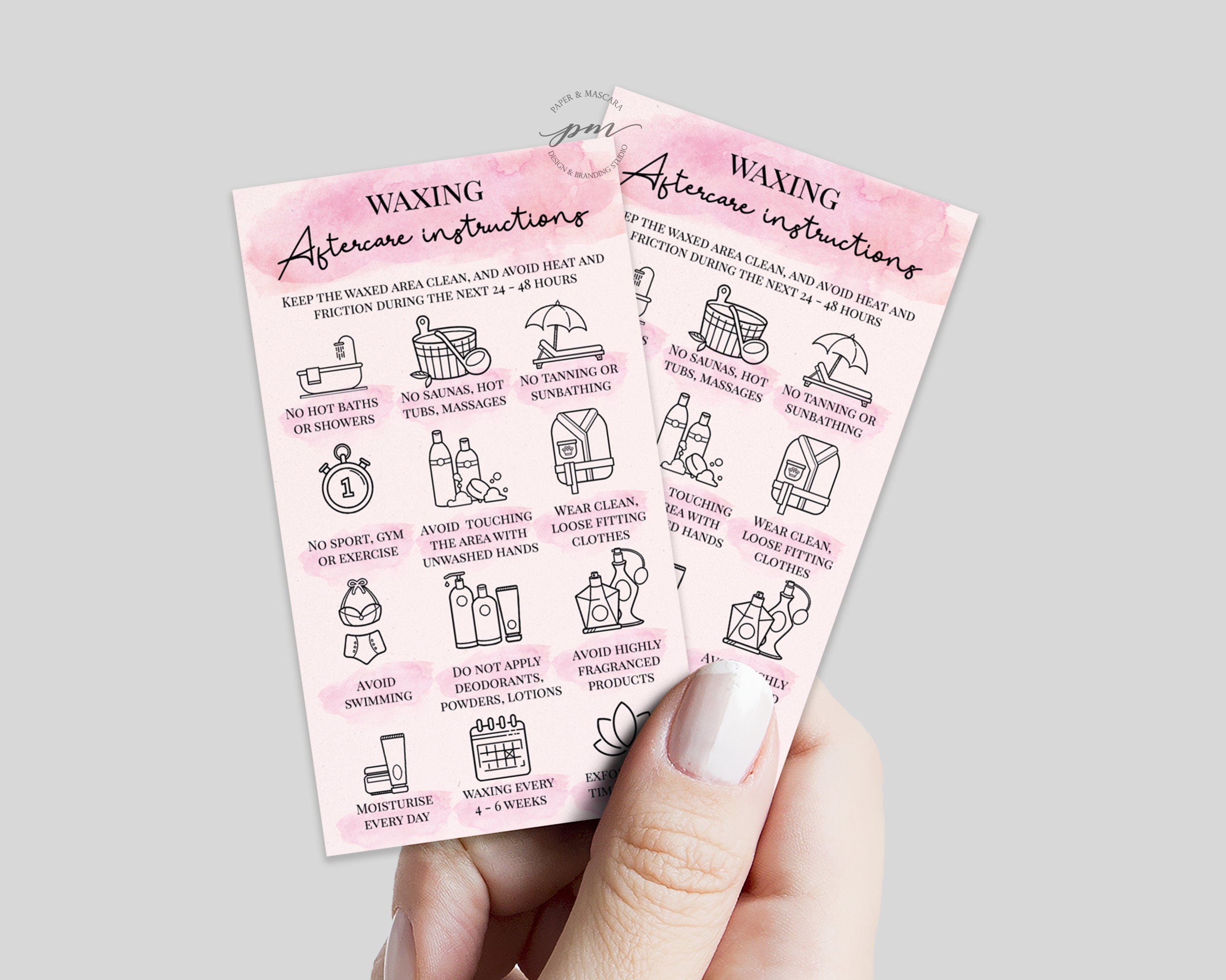 Waxing Aftercare Card, Hair Removal Aftercare Card, Waxing Salon Card, Aftercare Instructions