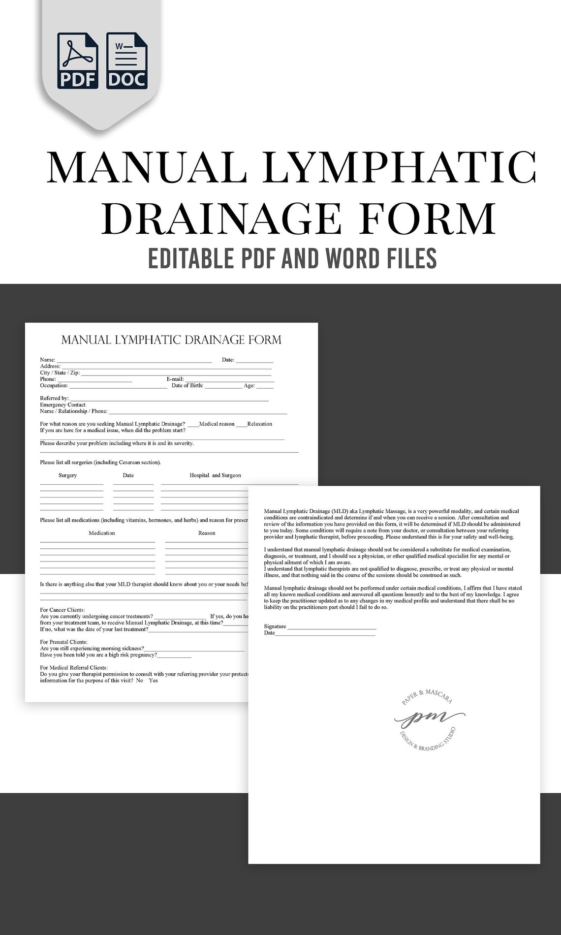Lymphatic Drainage Form Template Massage Therapist Form - Etsy