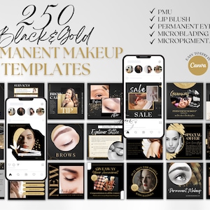 250 Permanent Makeup Instagram Post Templates, Editable PMU Posts, Microblading, Lip Blush Tattoo, Micropigmentation, Permanent Eyeliner