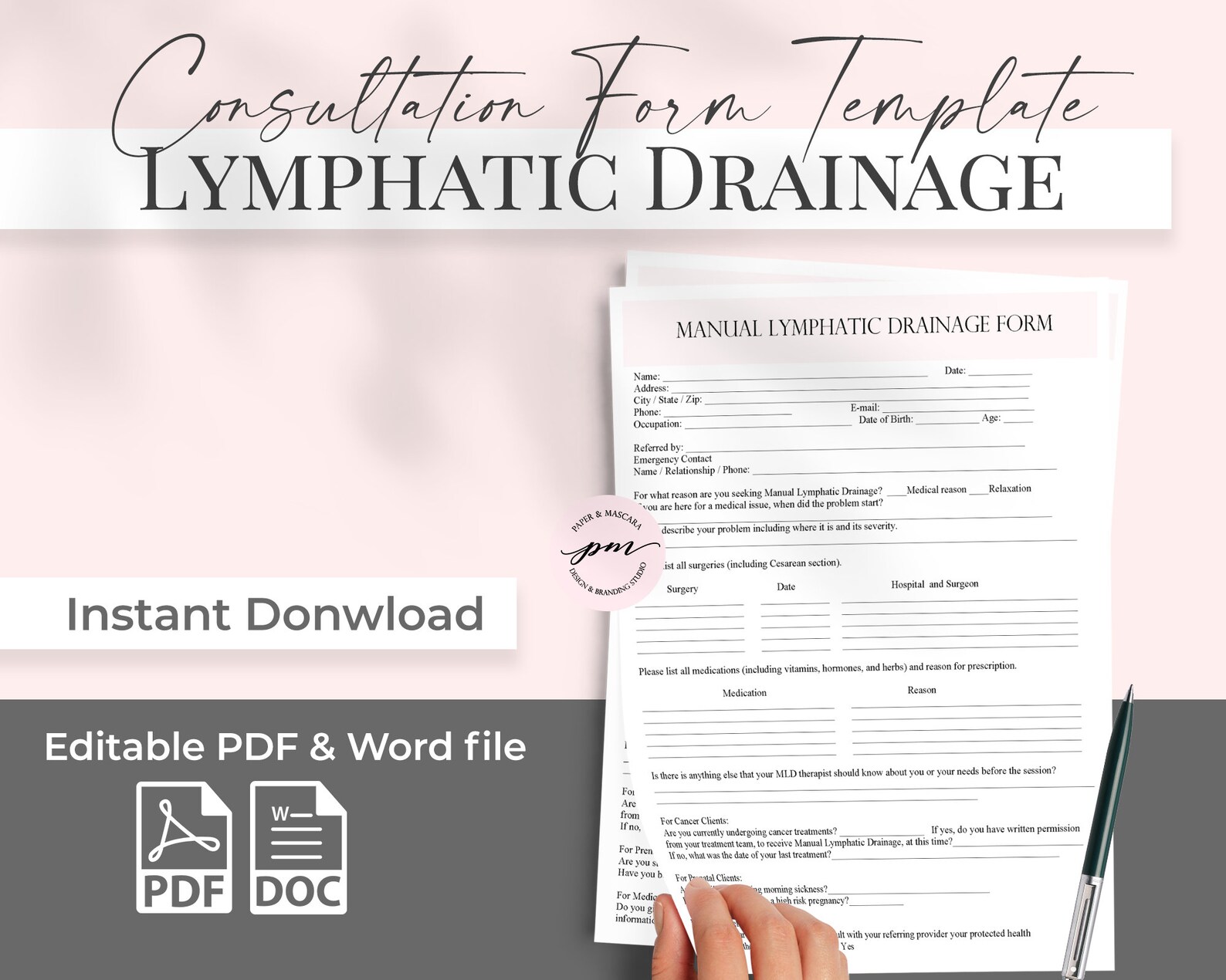 Lymphatic Drainage Form Template, Massage Therapist Form Template ...