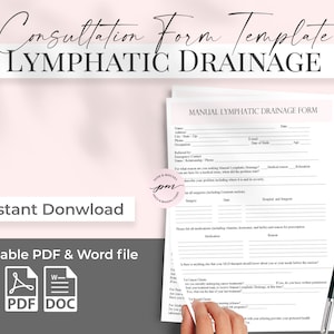 Lymphatic Drainage Form Template, Massage Therapist Form template, Editabel PDF and Word file