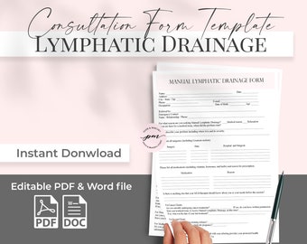 Lymphatic Drainage Form Template, Massage Therapist Form template, Editabel PDF and Word file