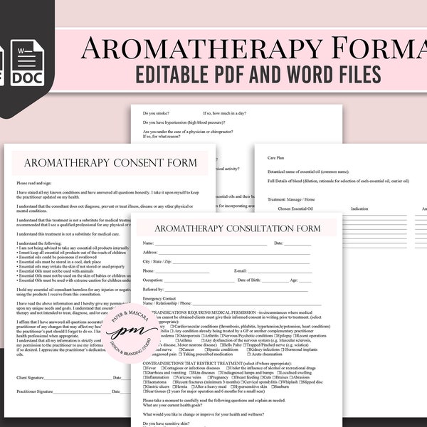 Aromatherapy Consent Form, Aromatherapy Client Consultation Form