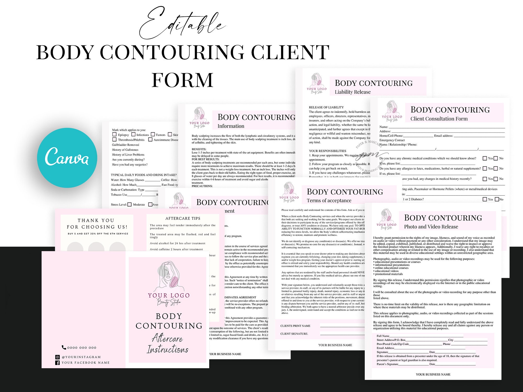 Editable Body Contouring Client Form Templates, Body Contouring Conse…