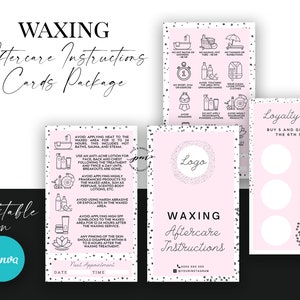 Editable Waxing Aftercare Card Pack, Editable Hair Removal Aftercare Instructions, Editable Loyalty Card, Editable Canva Template