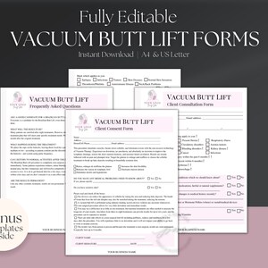 Modelos de formulário de consentimento e admissão para levantamento de bunda a vácuo, modelos de formulário de contorno corporal editáveis, formulários de serviços de escultura corporal