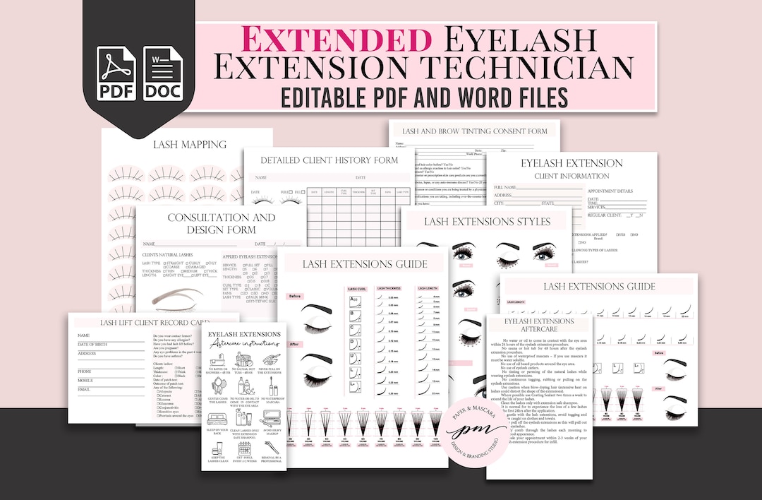 Pink Eyelash Extensions Technician Forms, Printable Client Form ...