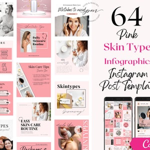 Skin Types Instagram Post Templates, Editable Skincare Social Media Posts, Esthetician Instagram Infographics