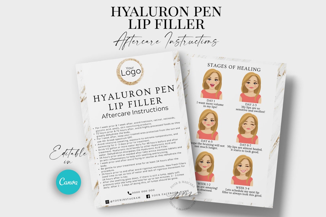 Editable Hyaluronic Acid Pen Aftercare Card 5x7 Lip Filler Etsy