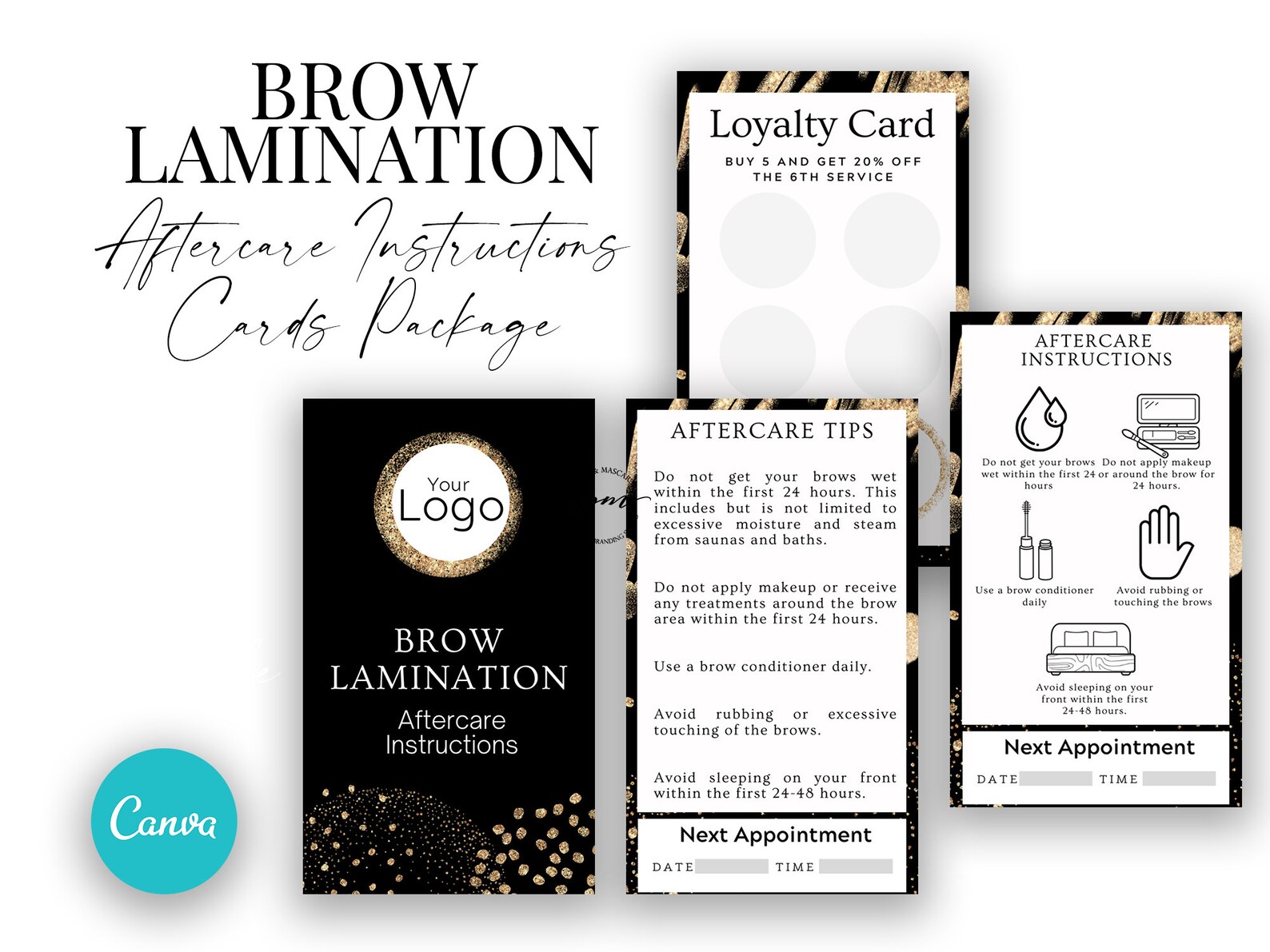 Editable Brow Lamination Aftercare Cards Brow Lamination Etsy