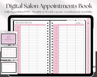 2023 DIGITAL Pink Salon Appointment Book, Digital Salon Planner For GoodNotes, Digital Beauty Appointment Book for 2023