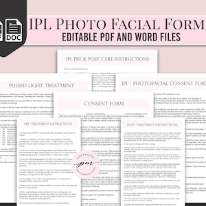 Photo Soins du visage Florm, Formulaire de consentement IPL, Formulaire de consentement facial IPL, Traitement à la lumière pulsée, Formulaires d'esthéticienne
