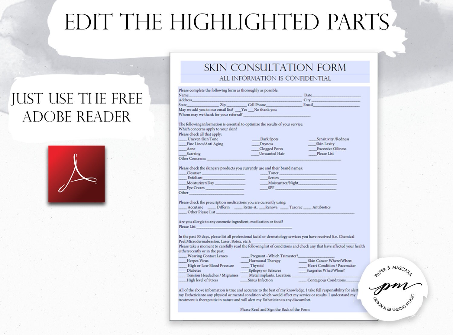 Skin Script Intake Form Esthetician Client Intake Form Template, Skin Care Consultation Form ...
