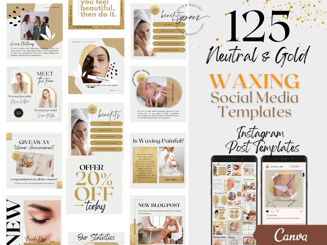 Waxing Instagram Post Templates, Editable Hair Removal Social Media