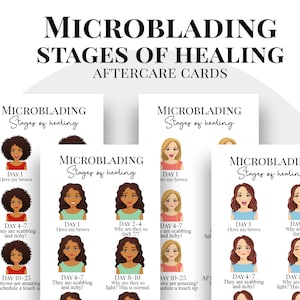 Zestaw kart z instrukcjami pielęgnacji po zabiegu Microbalding, Karta z emocjami dotycząca pielęgnacji po zabiegu Permanent Makeup, Karty z instrukcjami pielęgnacji po zabiegu PMU