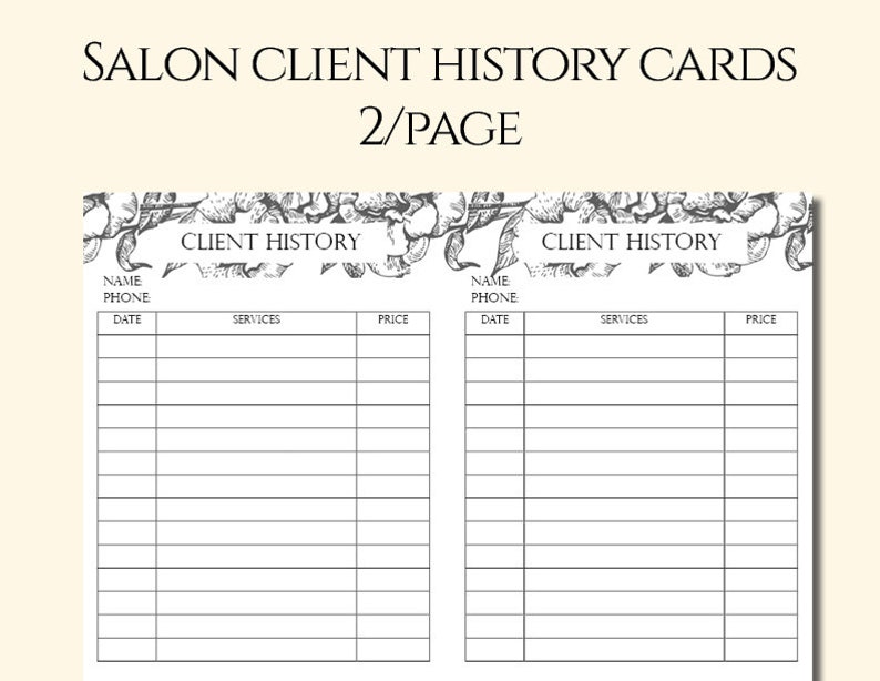 Botanical Designclient History Cards Salon Client History Etsy