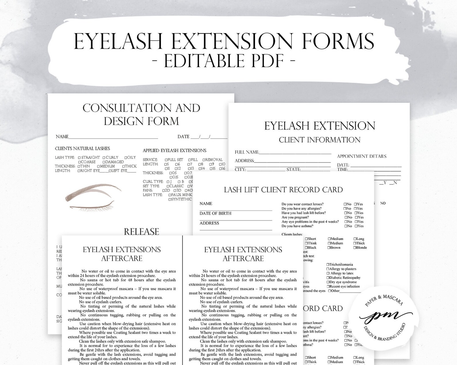 Editable Eyelash Extensions Technician Forms Printable Lash Etsy