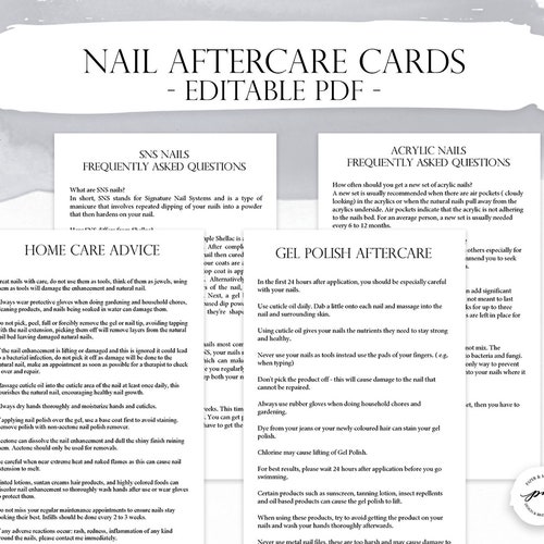 Nail Technician Aftercare Cards Nail Artist Frequently Asked Etsy