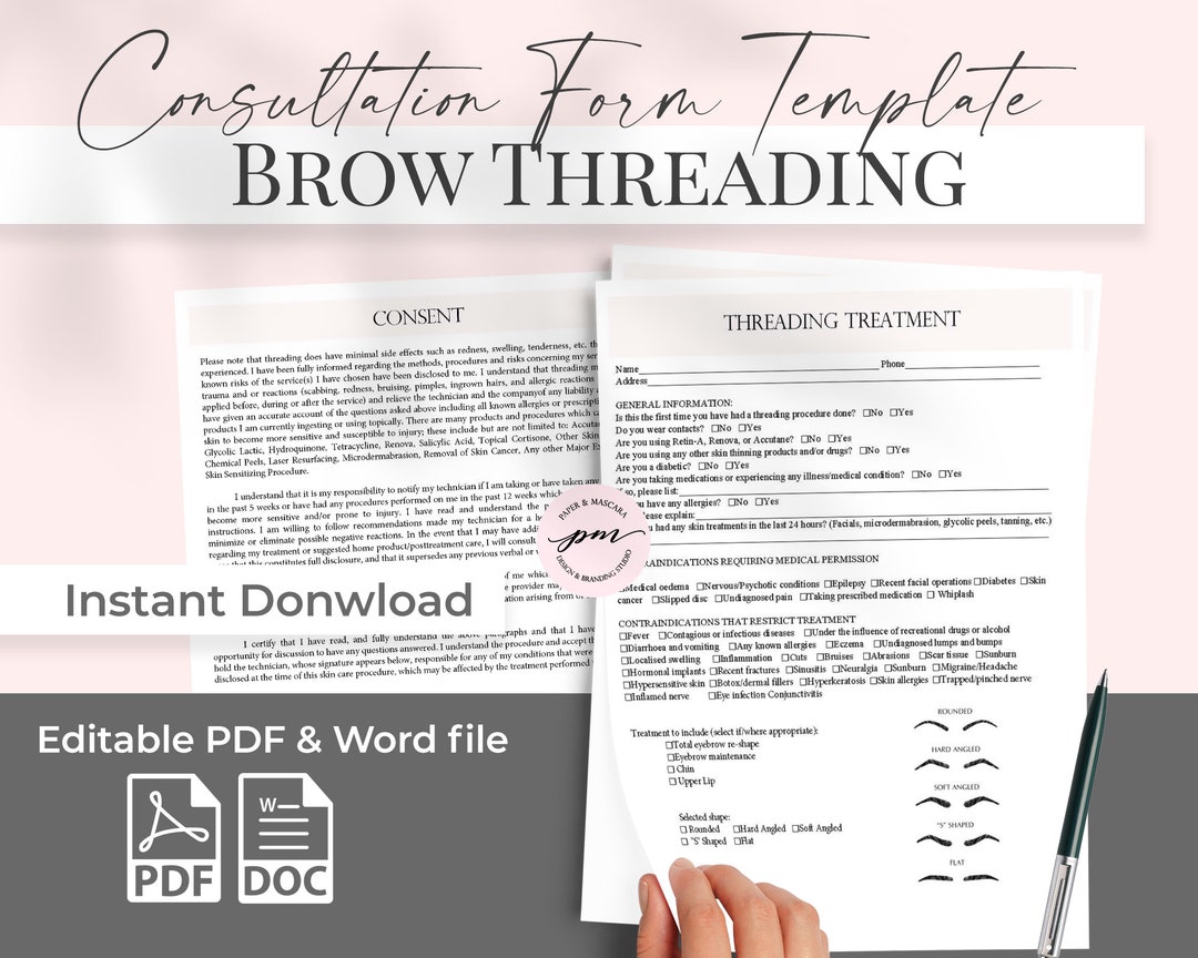 Eyebrow Threading Form Template Threading Consent Form Etsy