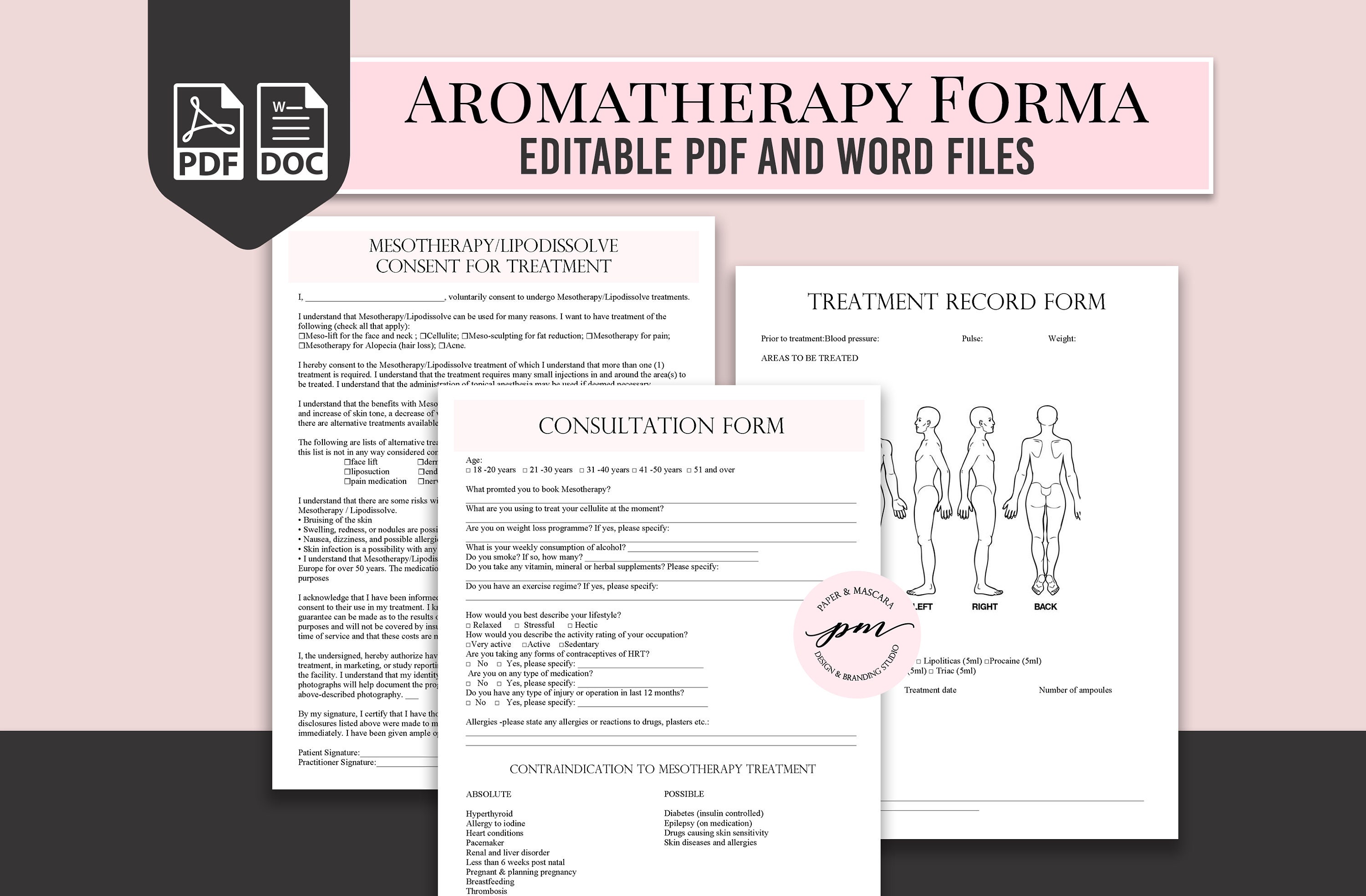 Mesotherapy Consent Form, Mesotherapy Consultation Form, Treatment Plan Form