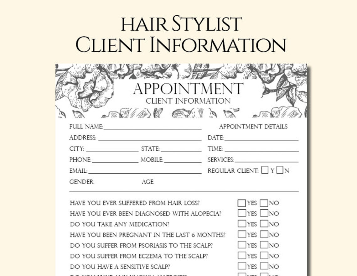 Hair Stylist Appointment Form Hair Stylist Client Information Etsy India hair-stylist-appointment-form-hair-stylist-client-information-etsy-india