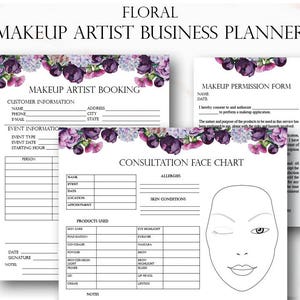 Floral Makeup Artist Business Planner Bundle, Freelance Makeup Artist Forms, Wedding Makeup Artist Contact, Digital Download