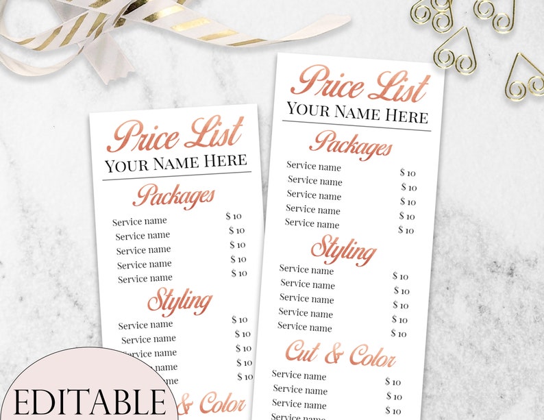 Hair Stylist Services Price List Template Editable Hair Etsy