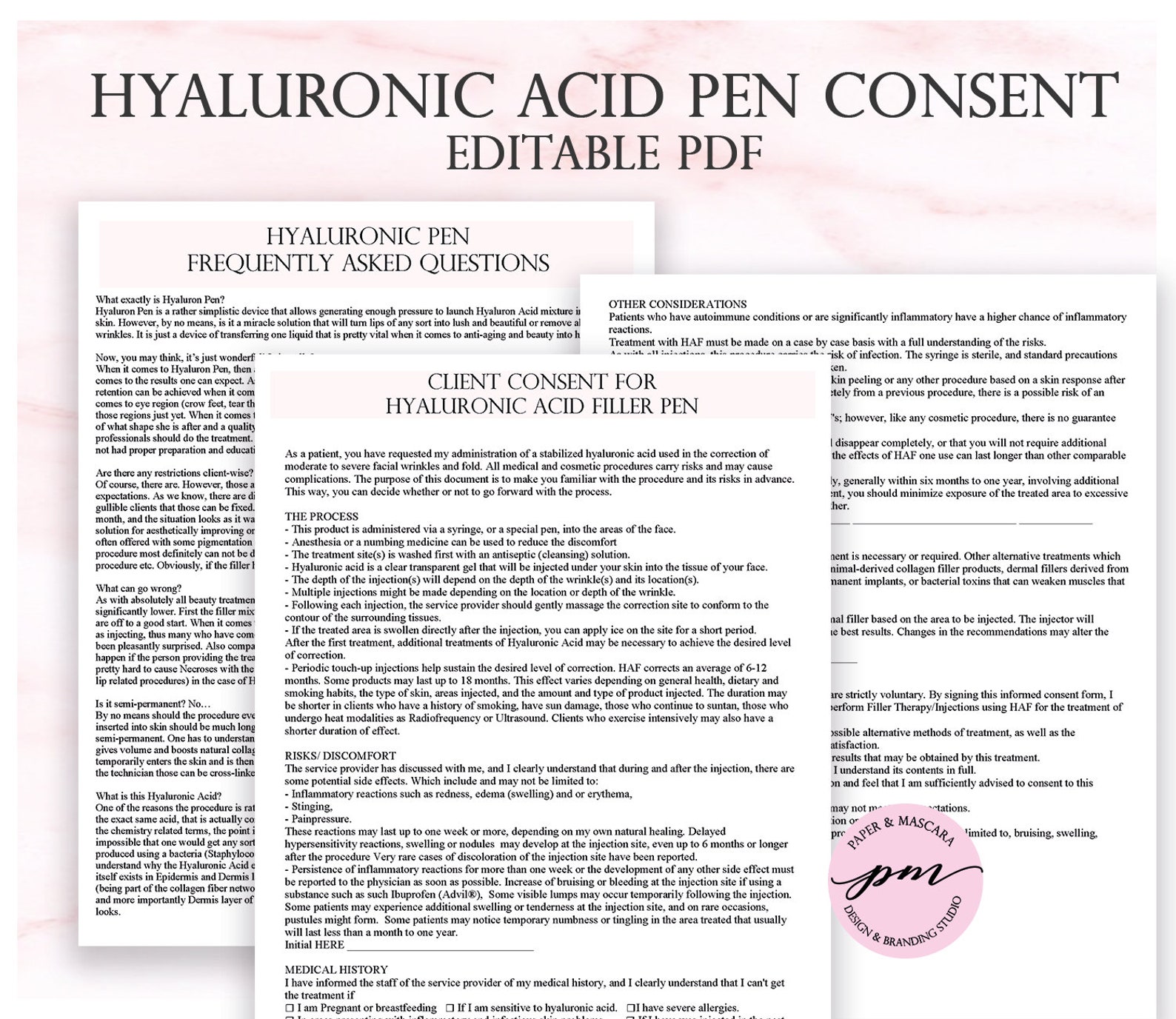 Hyaluronic Acid Pen Consent Form Facial Fillers Consent Form Etsy