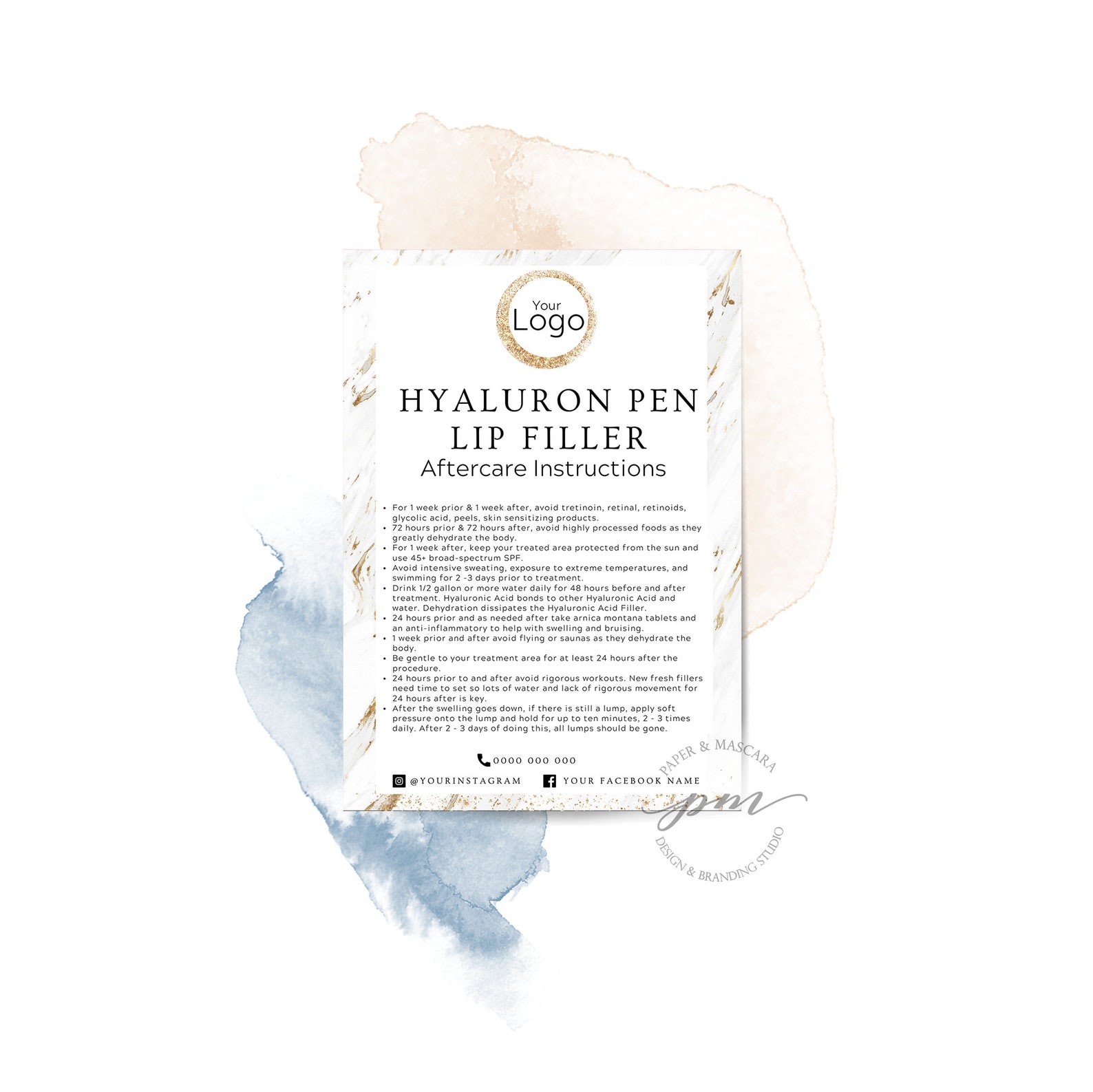 Editable Hyaluronic Acid Pen Aftercare Card 5x7 Lip Filler Etsy