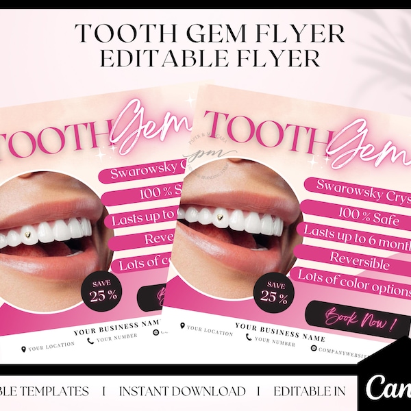 Editable Tooth Gem Flyer Template, Tooth Charms Instagram Post, Dental Swarovski Crystal Gem Flyer