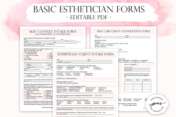 Editable Pink Esthetician Treatment Forms Customizable Etsy