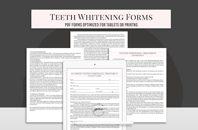Teeth Whitening Consent Form Template Teeth Whitening Etsy
