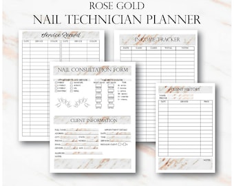 Rose Gold Nail Technician Small Business Planner, Nail Artist Client Forms, Nail Tech Printable Planner, Rose Gold Planner