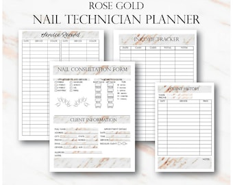 Rose Gold Nail Technician Small Business Planner, Nail Artist Client Forms, Nail Tech Printable Planner, Rose Gold Planner