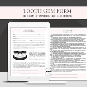 Tooth Gem Consent Form, Tooth Gem Waiver, Tooth Gem Intake Form, Tooth Jewel Application Forms
